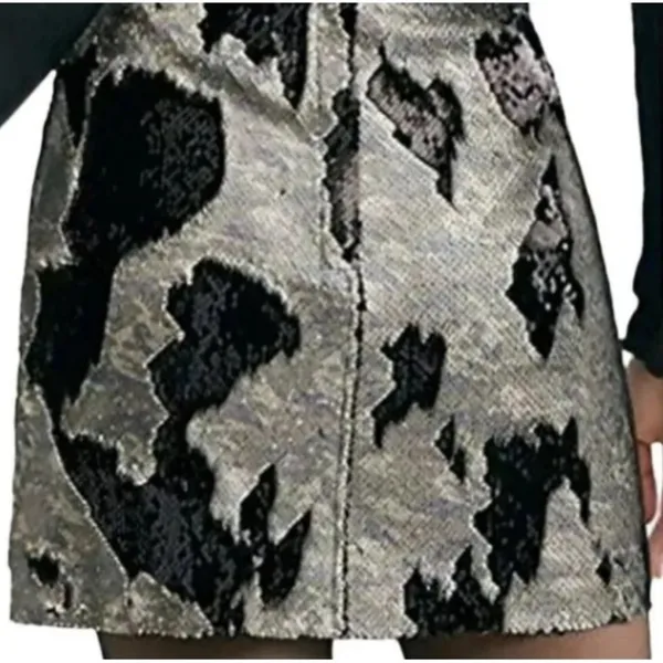 Free People FP One Sequin Mini Skirt Camo/Black Reversible Sequins size 0 - Image 3