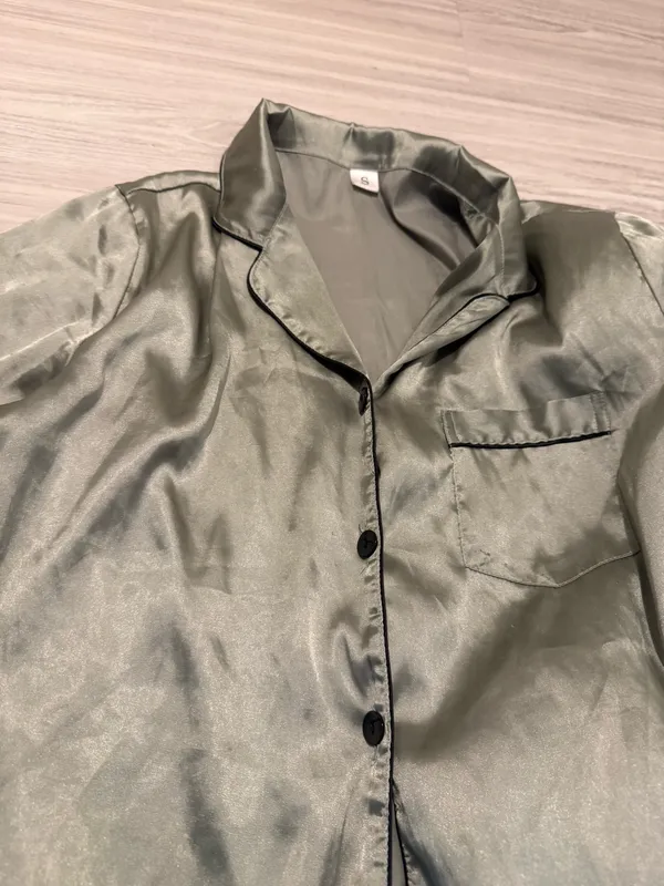 Satin Pajama Set Sage Green - Women's Sleepwear Small *missing bottom buttons - Image 2