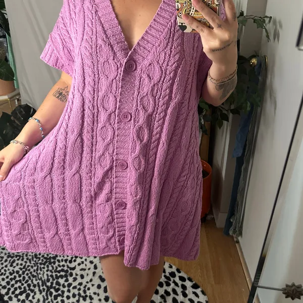 Free People Swingin Swing Cable Knit Vest Mini Sweater Dress Lilac Size Medium - Image 3