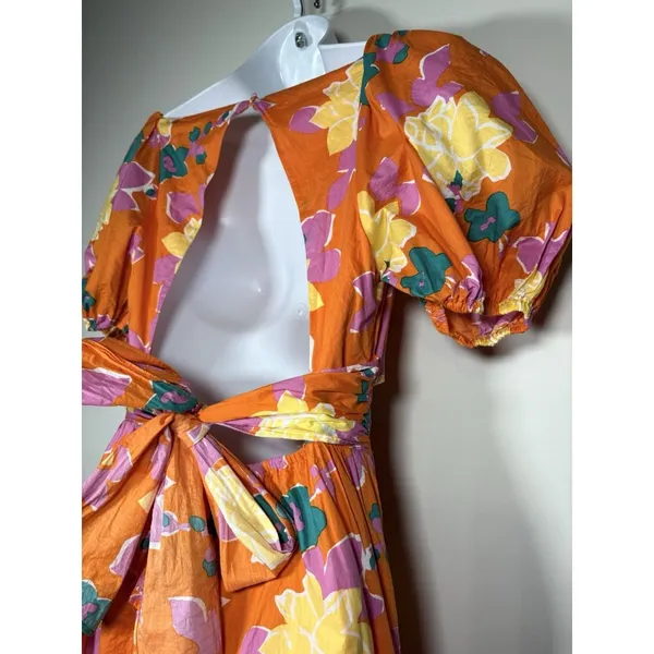 PETAL + PUP Neon Gardens Floral Midi‎ Dress Size 2 Orange Yellow Resort Summer - Image 7