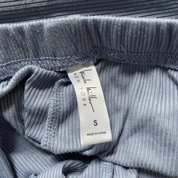 Nicole Miller Pajama Set Womens S Blue Ribbed Knit Short Sleeve Button Front - Image 6