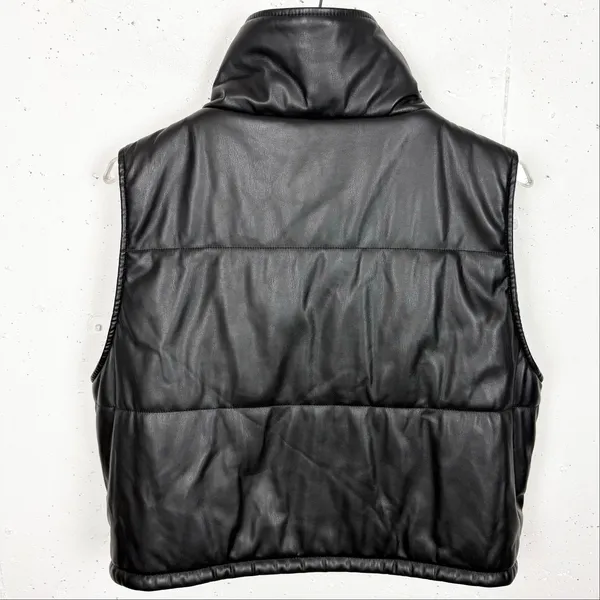 Anthropologie Faux Leather Puffer Vest Black Cropped Full Zip Pockets Size Small - Image 4