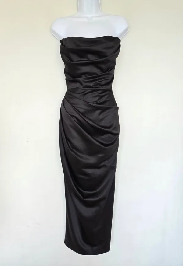 House of CB Adrienne Black Satin Strapless Corset Maxi Gala Dress - Image 9