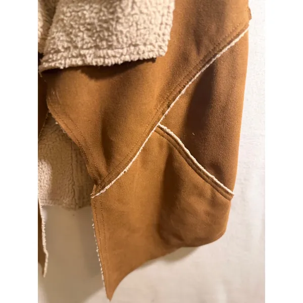 Sanctuary Clothing Faux Suede Shearling Vest Brown Open Front Waterfall Small - Image 5