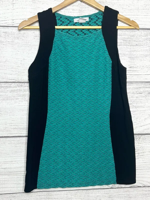 Liz Claiborne Teal & Black Textured Sleeveless Stretch Blouse Top Size Medium - Image 7