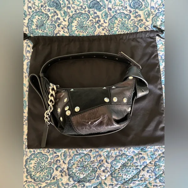 Zadig & Voltaire Black Leather Le Cecilia Patchwork Silver Studded Shoulder Bag - Image 7