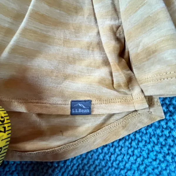 L.L. Bean Blouse Yellow Striped Long Sleeve XL 1/4 Button Soft Stretchy EUC - Image 3