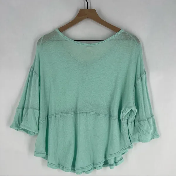We The Free Sheer Aqua Mint‎ Green Linen Blend Relaxed Fit Dolman Henley Top - Image 7