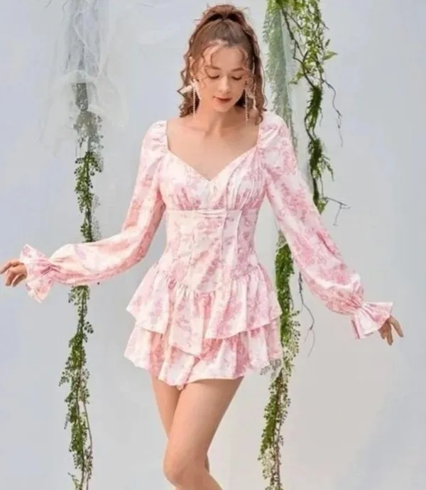 flouncy ruffly girly tiered off the shoulder corset style long sleeve dress xs - Image 10