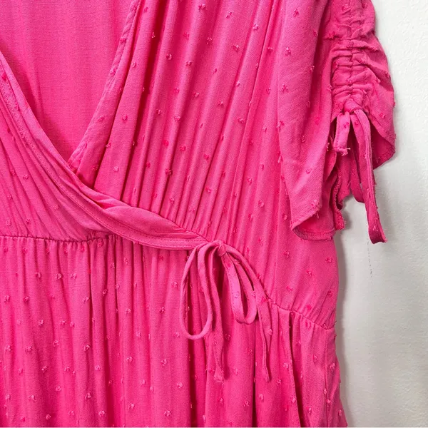 NWOT Torrid Pink‎ Swiss Dot Surplice Pockets Midi Dress 2X - Image 7