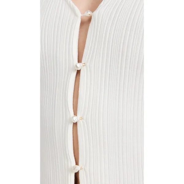 VINCE Pearl Button Cardigan Sweater Off White Ribbed Cropped V Neck‎ X-Large - Image 5