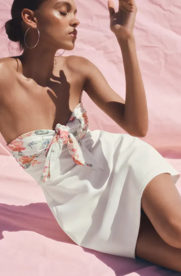 ZARA Floral White Strapless Dress - Image 6