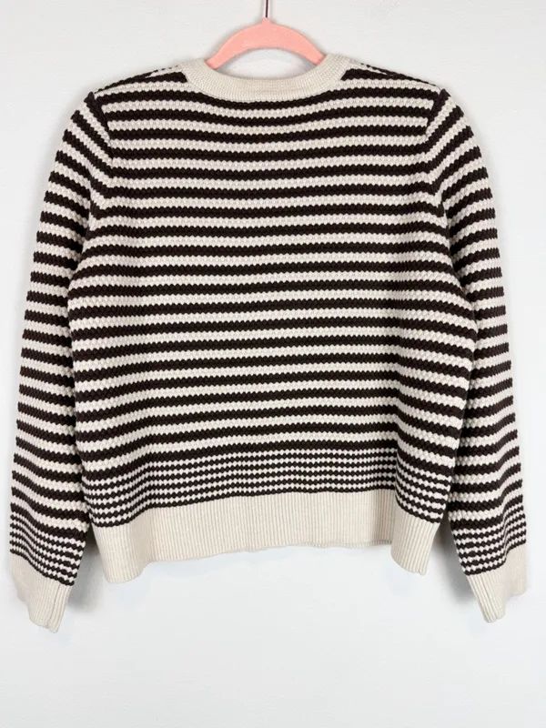NWT Adrianna Papell Button Front‎ Striped Pointelle Cardigan Sweater Cream Brown - Image 10