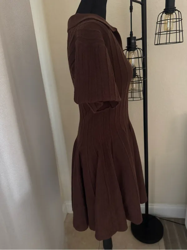 Anthropologie Brown Ribbed Knit A-Line Mini Sweater Dress NWT Small - Image 5