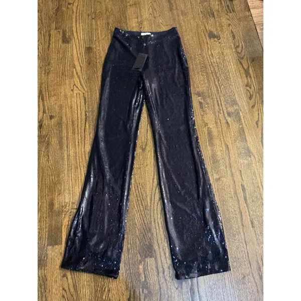 Halston VERONICA SEQUIN PANT Navy Size 0 All Over Sequin Cocktail Party $445 - Image 3