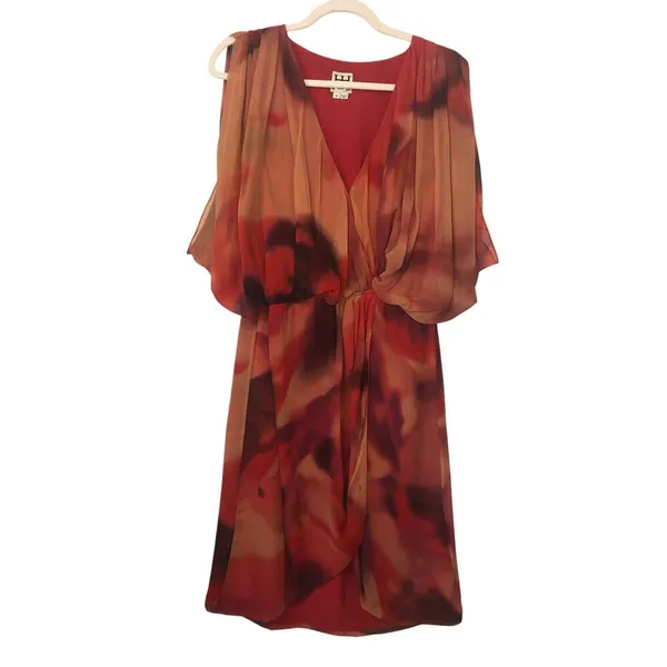 Autumn Wedding Guest Size M Haute Hippie Silk Red Drape True Wrap Dress Party - Image 2