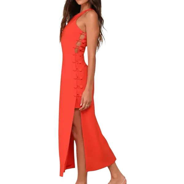 NWT Lulus Masterfully Mod Bright Orange Side Button Midi Dress Size XL Resort - Image 2