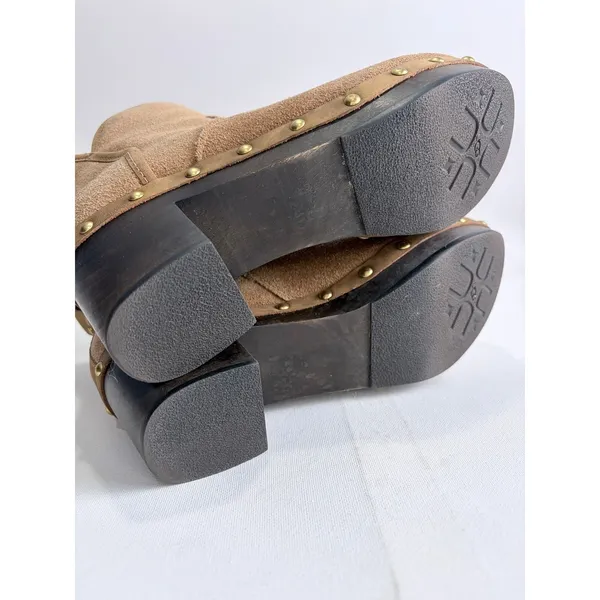 UGG Cam II Ankle Boots Chestnut Suede Shearling Lined Clog Heel Brass Studs 7 - Image 8