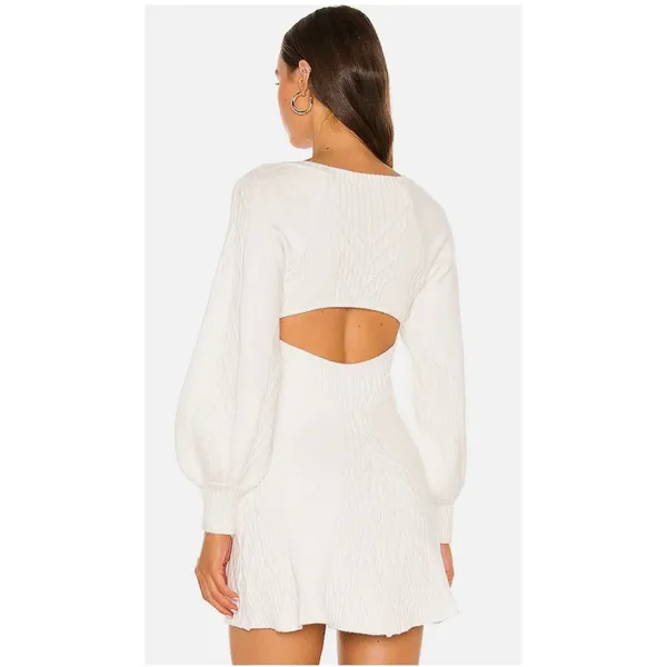 Free People Women's White Emmaline Knit Mini Sweater Dress Size‎ Large NWT - Image 3
