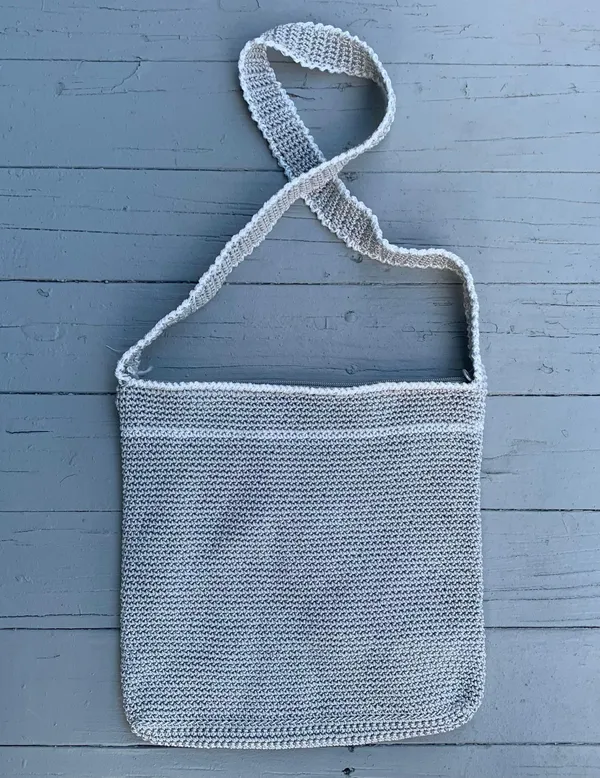 Grey/White Zip Up Knit Crossbody Bag Purse - Image 4