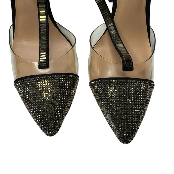 INC International Concepts Kaylona Clear Rhinestone T-Strap Pointed Toe Heels 6M - Image 5