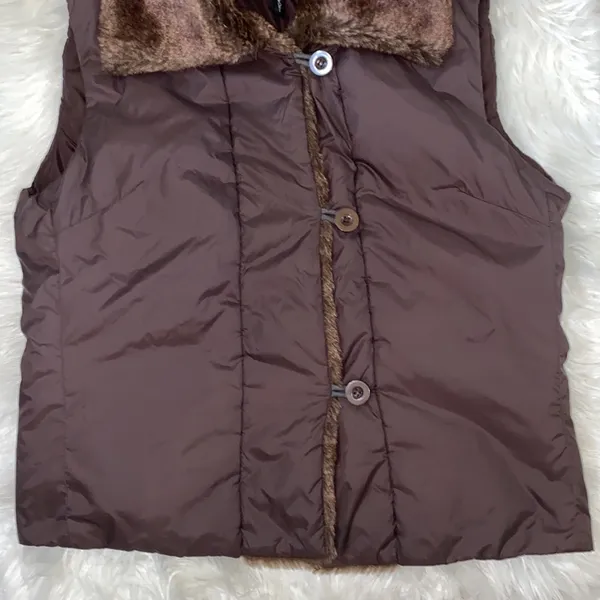 Todd Smith Brown Button Down Faux Fur Collar Vest - Image 4