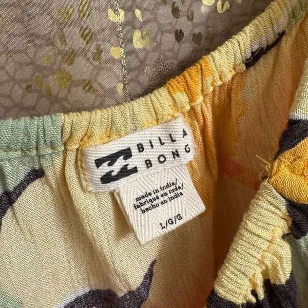 Billabong Yellow Orange Pink Floral Sun City Puff‎ Sleeve Crop Blouse Large - Image 3