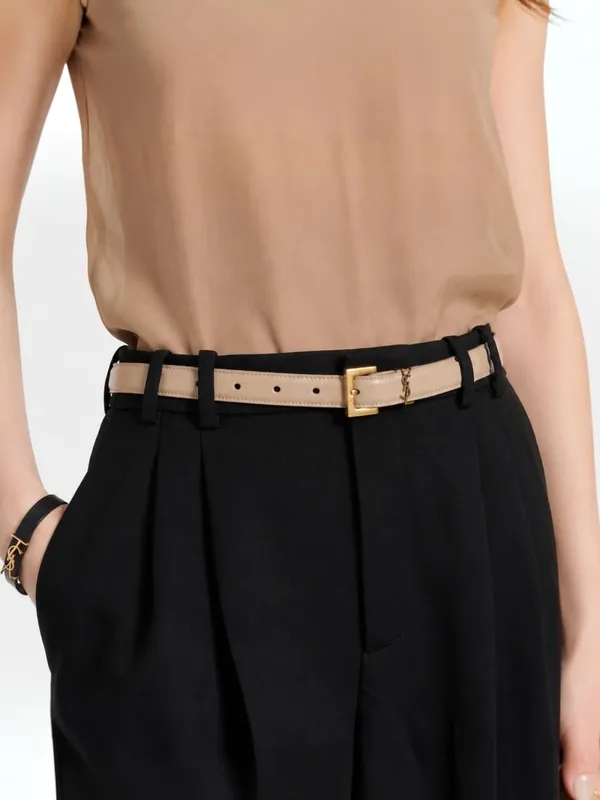 Saint Laurent Cassandre Logo Belt Square Buckle Leather Beige Size 90/36 - Image 2