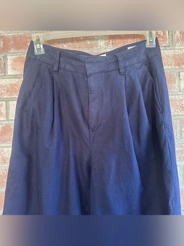 Gap Pleated Linen Blend Pants Trousers Women’s 6 Navy Blue Wide Leg High Rise - Image 3