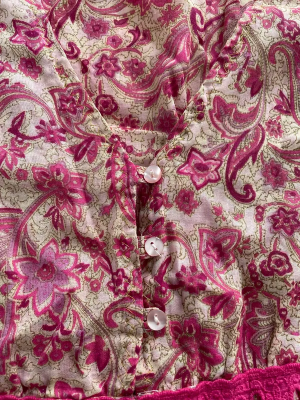 Floral Pink Beige Barbiecore High Waist Cotton Dress, size M - Image 10
