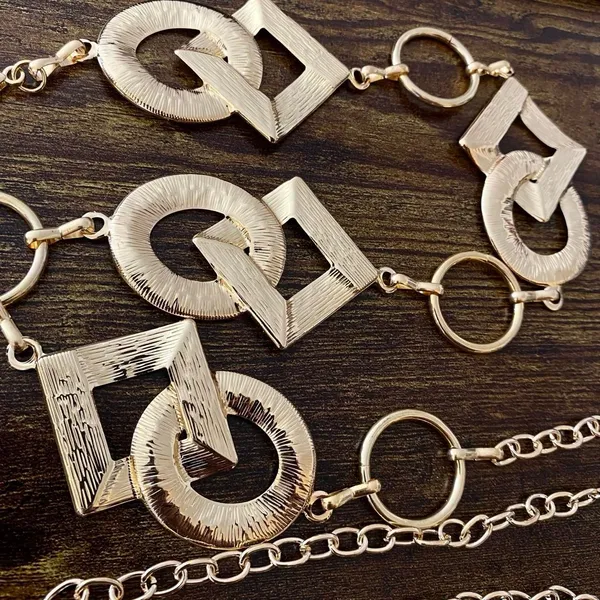 Gold Y2K Geometric Ring Waist Chain Belt, Fits 24 to 42 Inches, X7GA1317 - Image 7