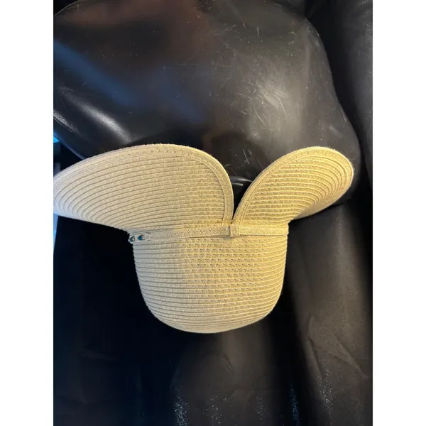 Woven Paper Straw Sun Hat Turquoise Bead Accent Split‎ Back Wide Brim Tan OSFM - Image 11