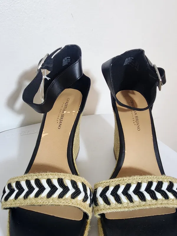 Christian Siriano Black White Boho Espadrille Wedge Sandals Size 11 NWOT Flaw - Image 3