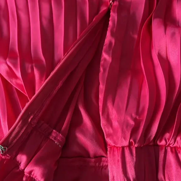 Sincerely Jules satin Deep V Neck Accordion Pleated Hot Pink Satin Dress Xs - Image 13