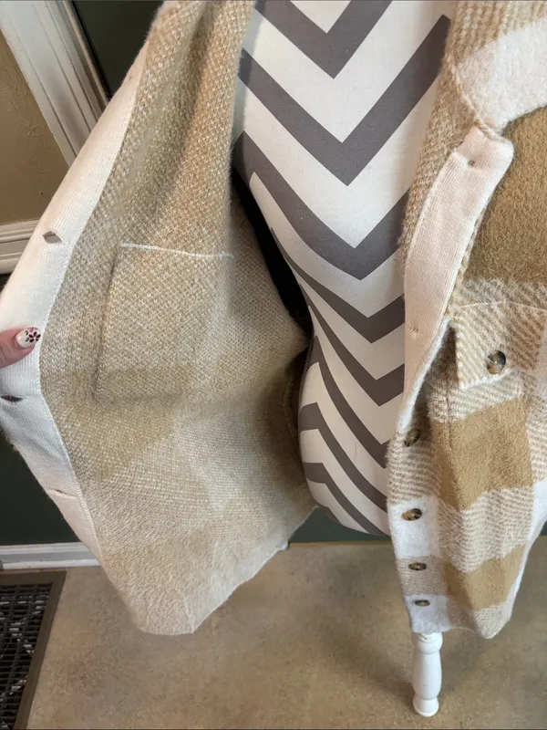 torrid Tan & Cream Check Wool-Blend Overshirt - Image 2