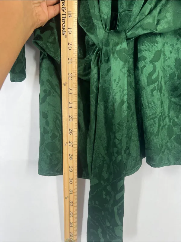 Zara Woman Knotted Jacquard Blouse Bottle Green Tie Front Size M - Image 15