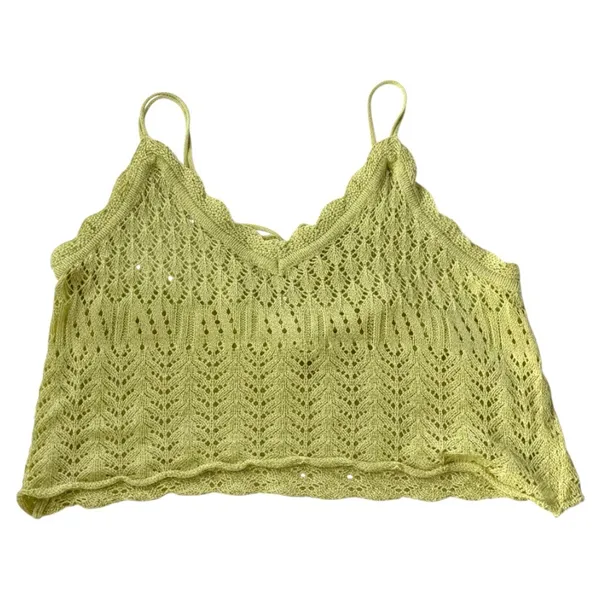 American Threads Green Crochet Crop Top Tank Adjustable Straps Y2K Small Medium‎ - Image 3