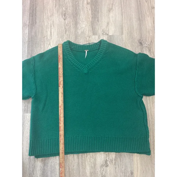 Free People Alli V-neck Emerald Green‎ Oversized Chunky Knit Sweater Size Small - Image 6
