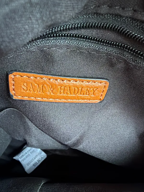 Sam & Hadley Brown Cognac Satchel Bag Buckle Detail Faux Leather Large Handbag - Image 4