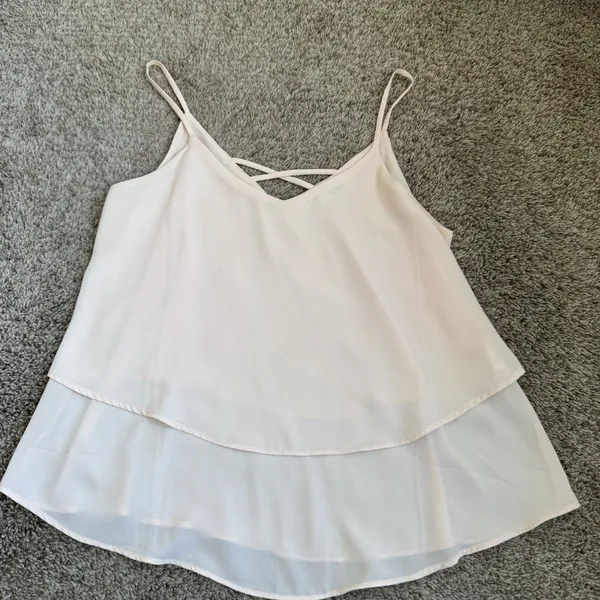 Source Unknown Light Pink Spaghetti Strap V-Neck Ruffle Tiered Dressy Tank Top Summer Sz Small - Image 4
