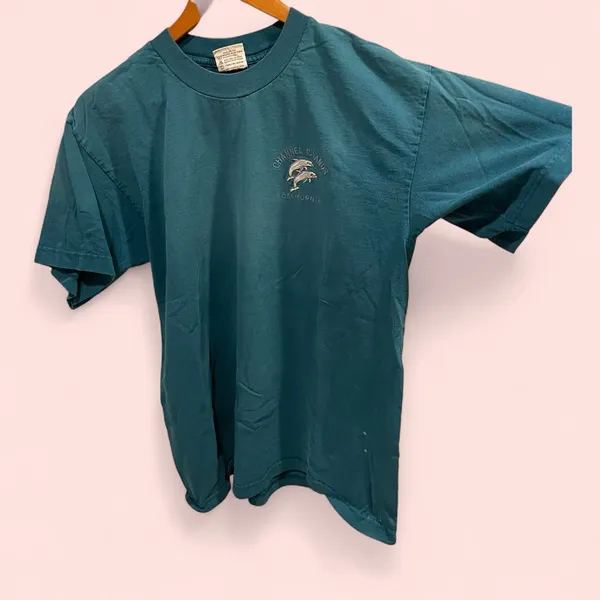 Vintage 90’s soft cotton aqua Channel Islands dolphin embroidery t-shirt - Image 2