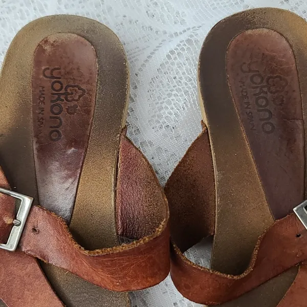 Yokono slip on leather toe sandals tan brown sz 8 - Image 3