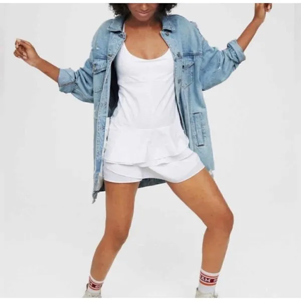 NEW OFFLINE BY AERIE Tennis Dress White Sleeveless Ruffle Hem LARGE Soft Support - Image 4