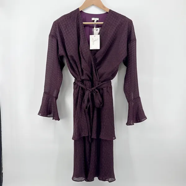 NEW NWT Joie Marcel Blackberry Houndstooth Tiered‎ Long Sleeve Wrap Dress Small - Image 3