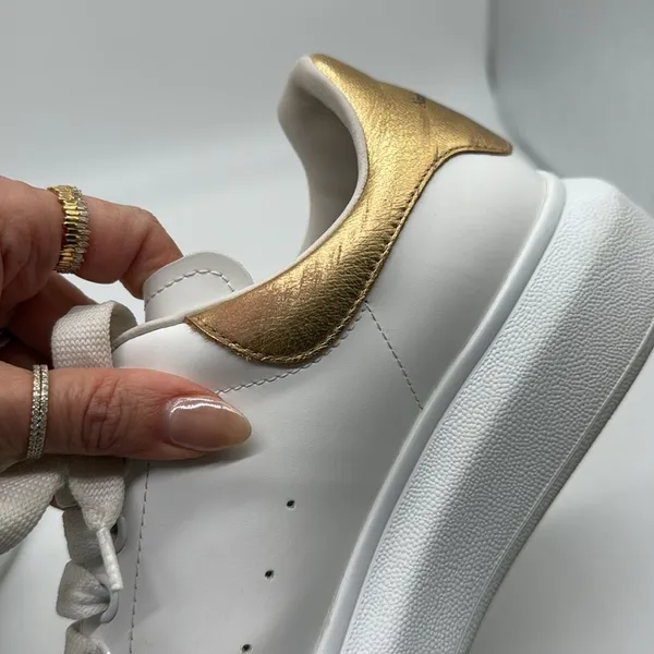 Alexander McQueen Metallic Gold & White Oversized Lace Up Sneakers Size 39 - Image 14