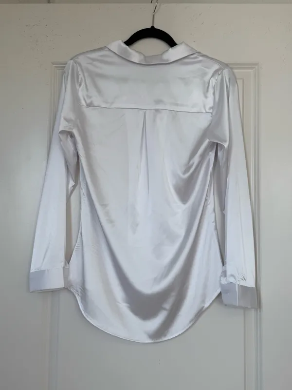 White Satin Button Down, XS - Image 2