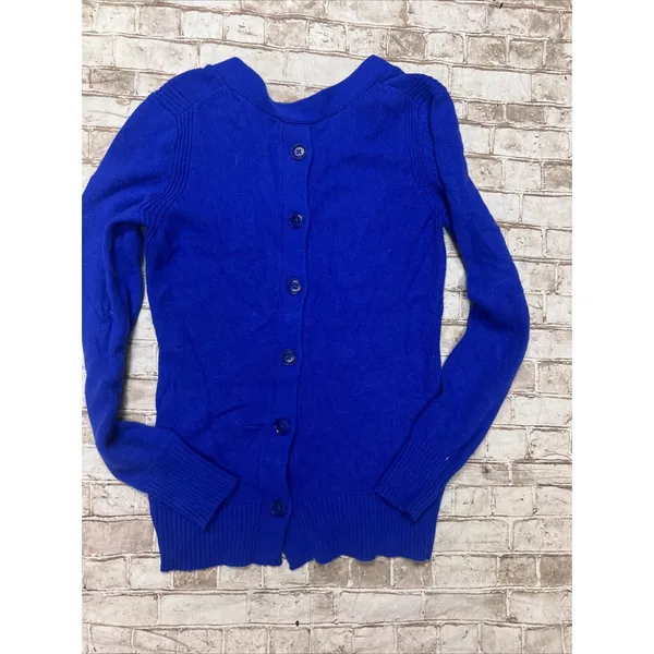 Banana Republic Filpucci Blue Italian V Neck‎ Back Button Sweater S Merino Wool - Image 7