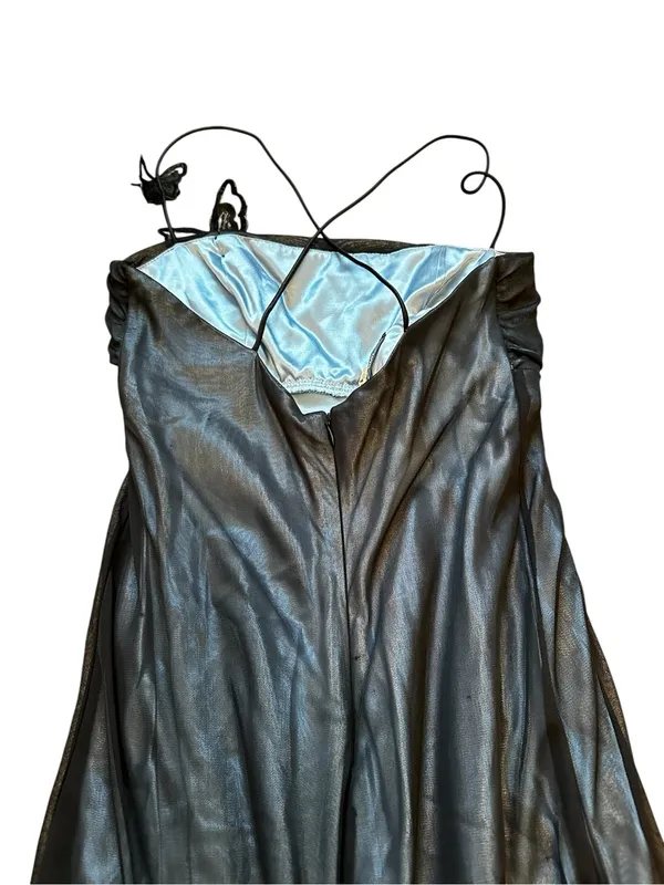 Vintage Zum Zum Blue Black Mesh Overlay Maxi Dress Prom Formal Gown 90s Y2K - Image 8