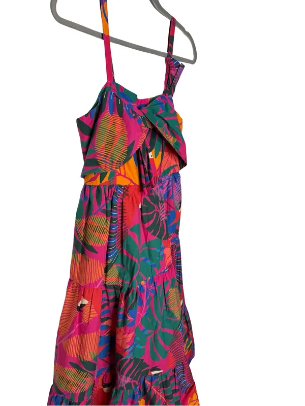✨🌴 Farm Rio Tropical Print Bow Front Tiered Midi Dress Size‎ Small 🌺🍹✨ - Image 3