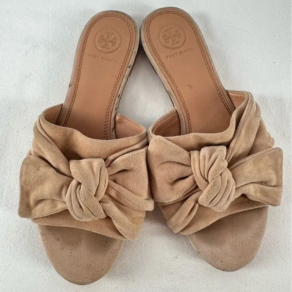 Tory Burch Annabelle‎ Bow Suede Slide Sandal in Tan Size 6.5 - Image 4